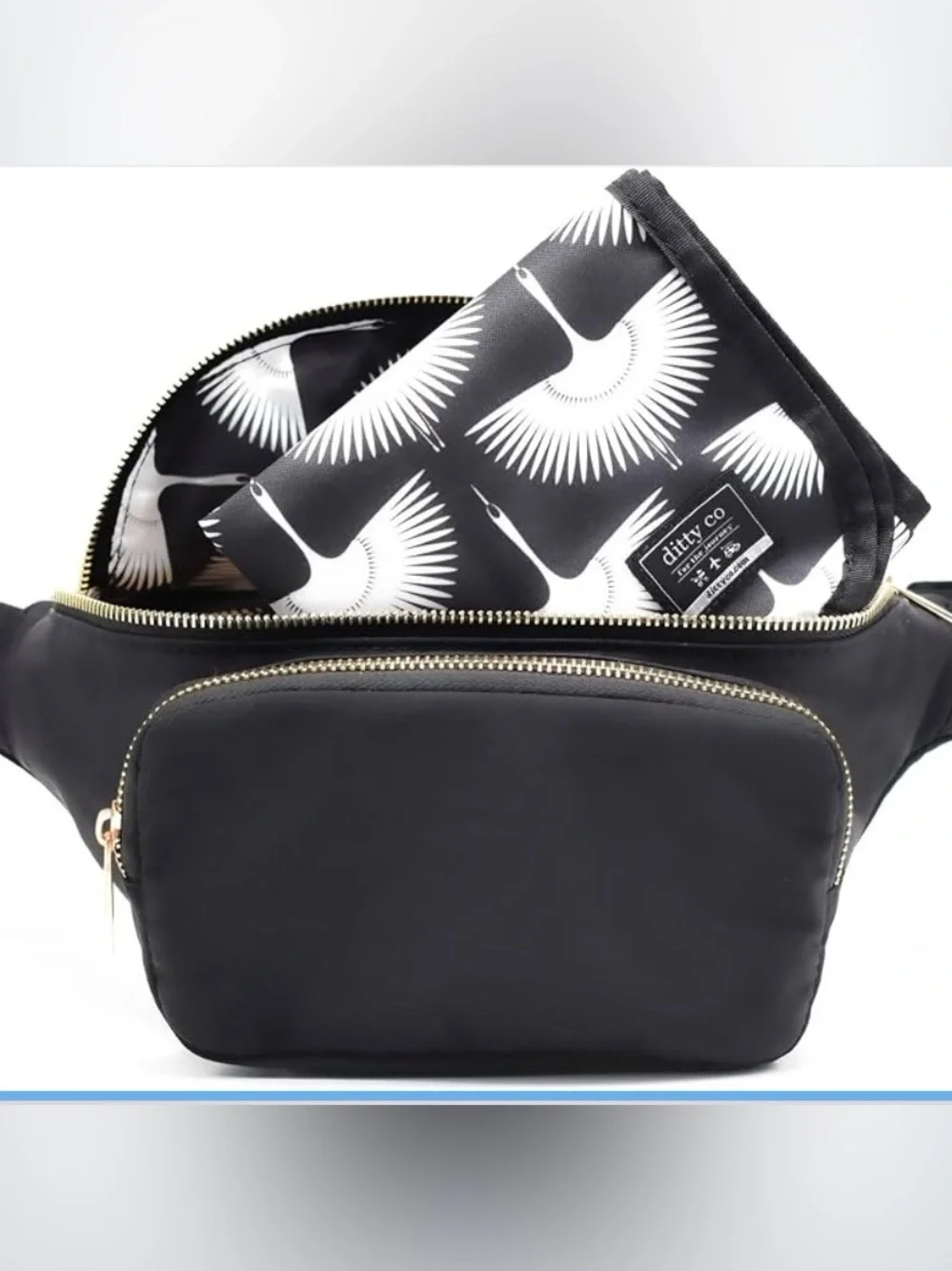 Ditty Co. Lanikai Black Small Diaper Bag / Fanny Pack with Portable Changing Pad